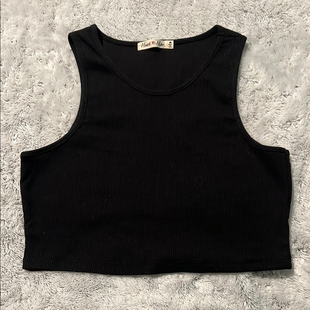 (M) Black Ribbed Crop Top